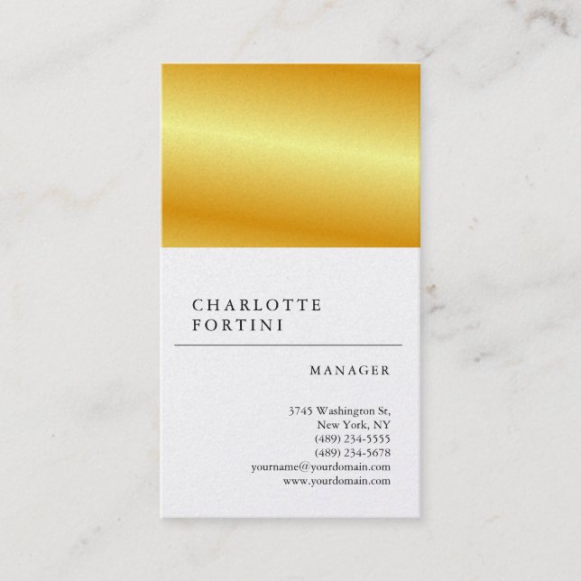 Carte De Visite Moderne simple couleur or blanc minimaliste perle (Devant)