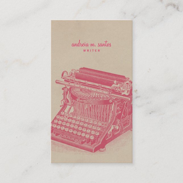 Carte De Visite Moderne simple de machine à écrire d'auteur de (Devant)