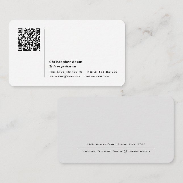 Carte De Visite Moderne Simple élégant code QR Professionnel (Devant / Derrière)