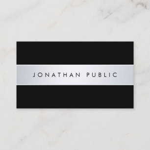 Carte De Visite Moderne simple élégant Noir Argent Plaine Artistiq
