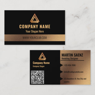Carte De Visite Moderne Simple Minimal QR Code Social Media Black