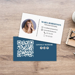 Carte De Visite Moderne Simple Minimaliste QR Code Social Media Bl