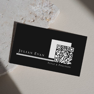 Carte De Visite Moderne simple monochrome noir et blanc QR Code