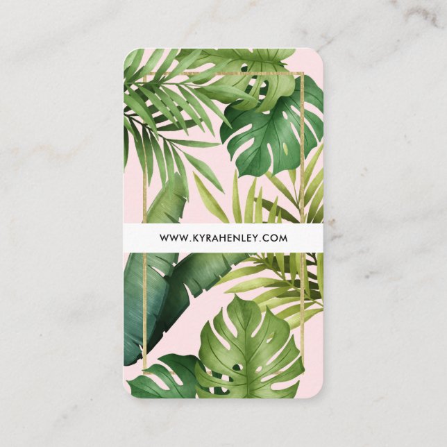 Carte De Visite Moderne Simple Tropical Feuille Ananas Rose Vert (Dos)