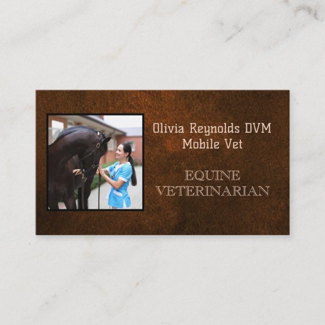 Carte De Visite Moderne Stylish Equine Vétérinaire Texture Brown (Devant)