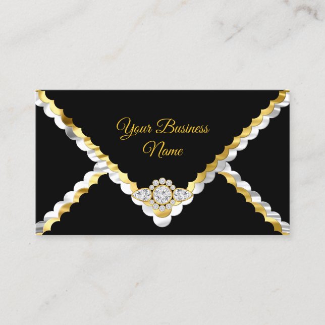 Carte De Visite Moderne Stylish Or noir blanc argent diamant gem (Devant)