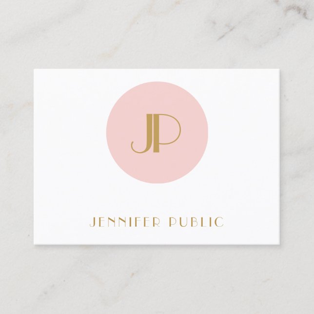 Carte De Visite Moderne tendance Blush rose or Monogramme élégant (Devant)
