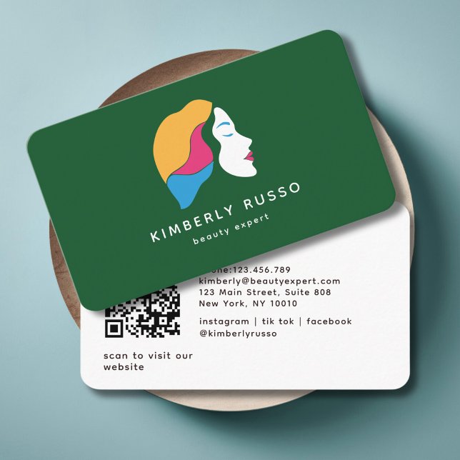 Carte De Visite Moderne, tendance, Code QR, Salon, Logo Femmes (Modern, Trendy, QR Code, Salon, Women-Logo , colorful, Business Card)