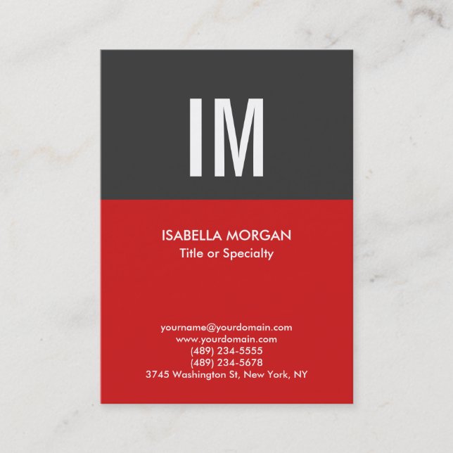 Carte De Visite Moderne tendance Monogramme gris rouge (Devant)