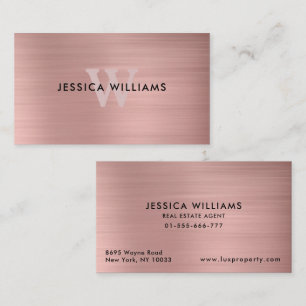 Carte De Visite Moderne tendance Monogramme simple Rose Or
