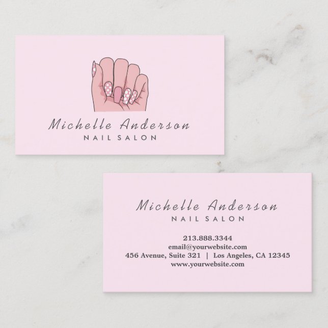 Carte De Visite Moderne tendance Nails Salon Technicien Nail rose (Devant / Derrière)