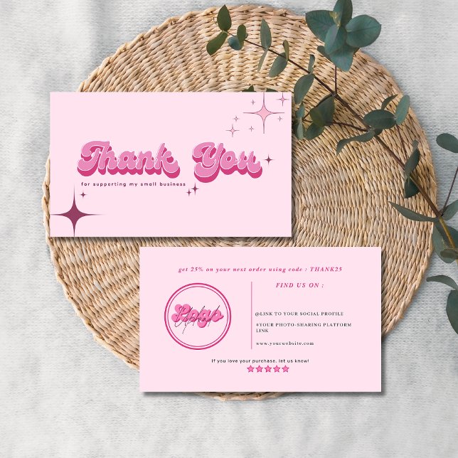 Carte De Visite Moderne tendance rétro rose écriture de commande m (Créateur téléchargé)