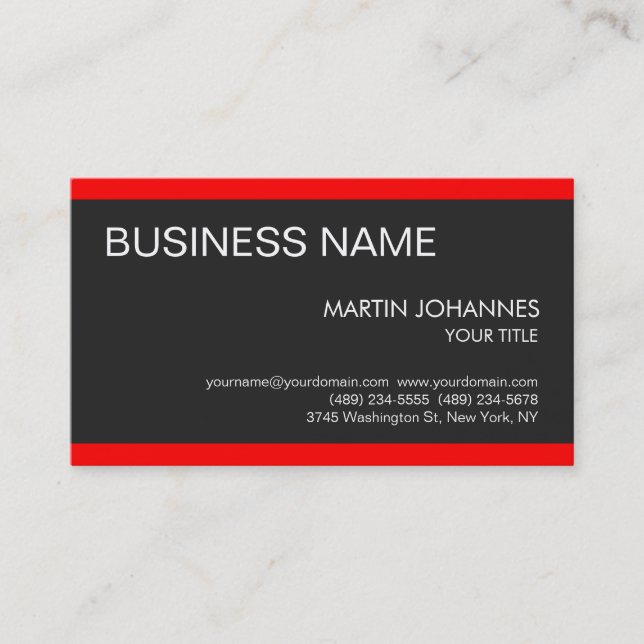 Carte de visite moderne tendance rouge foncé gris  (Devant)
