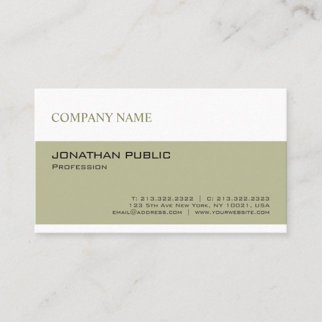 Carte De Visite Moderne tendance Simple Vert Blanc simple Entrepri (Devant)