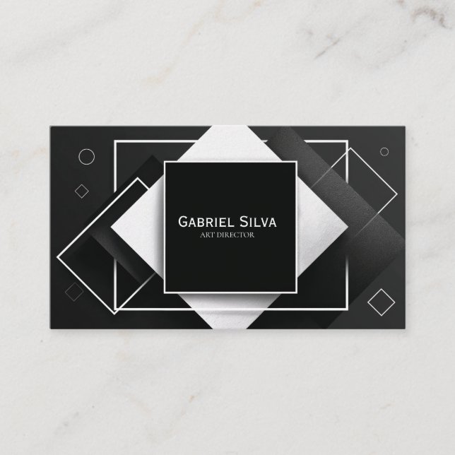 Carte De Visite Moderne texturé géométrique noir et blanc (Devant)
