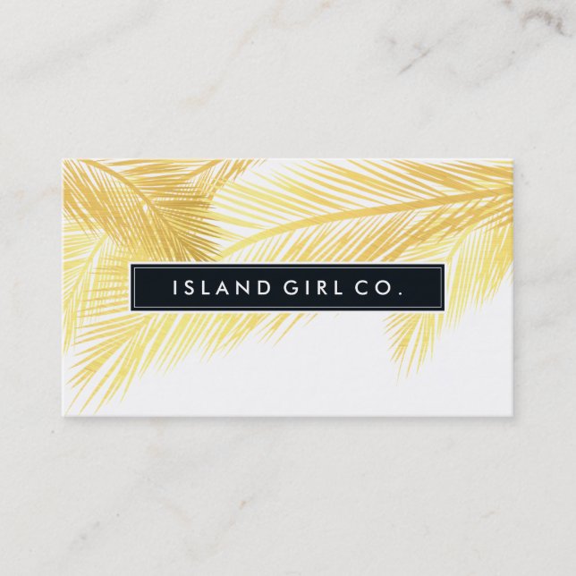 Carte De Visite MODERNE TROPICAL PALM FRONDS logo or blanc tendanc (Devant)