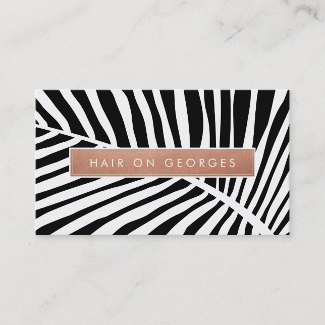 Carte De Visite MODERNE TROPICAL PALM LEAF logo tendance or rose (Devant)