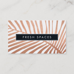 Carte De Visite MODERNE TROPICAL PALM LEAF logo tendance or rose