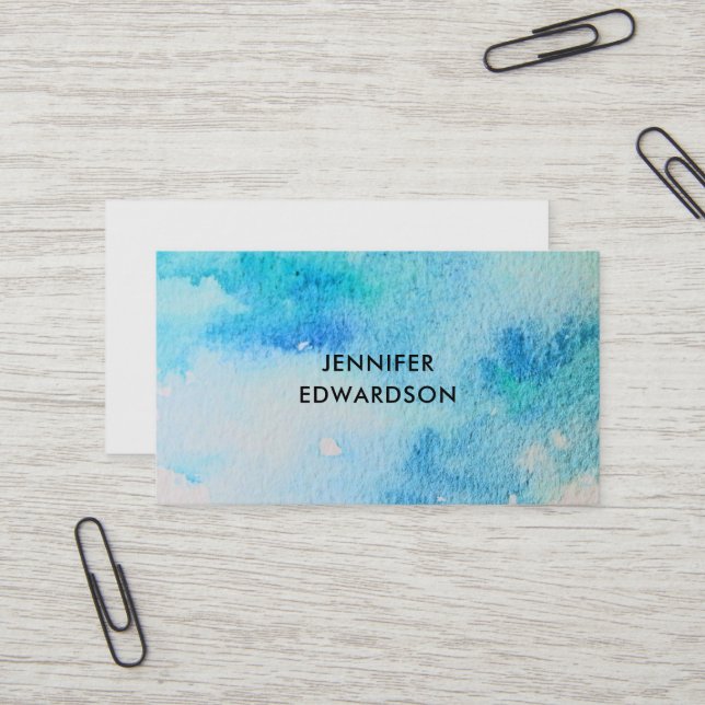Carte De Visite Moderne turquoise aquarelle splatter professionnel (Devant/Arrière en situation)