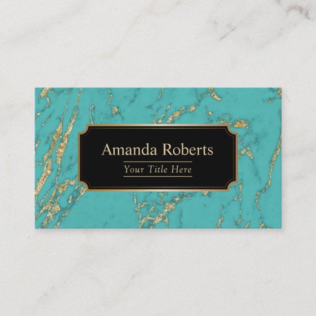 Carte De Visite Moderne Turquoise & Marbre Or Élégant (Devant)