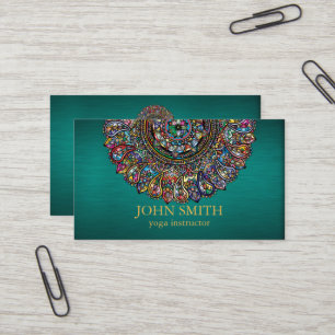 Carte De Visite Moderne Turquoise & Or Mandala Yoga Instructeur Bu