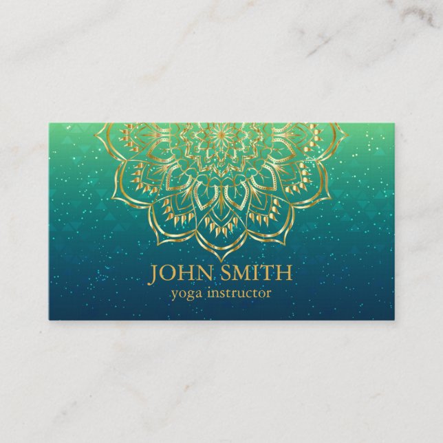 Carte De Visite Moderne Turquoise & Or Mandala Yoga Instructeur Bu (Devant)