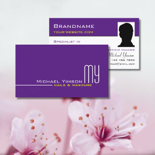 Carte De Visite Moderne violet blanc simple avec monogramme et pho