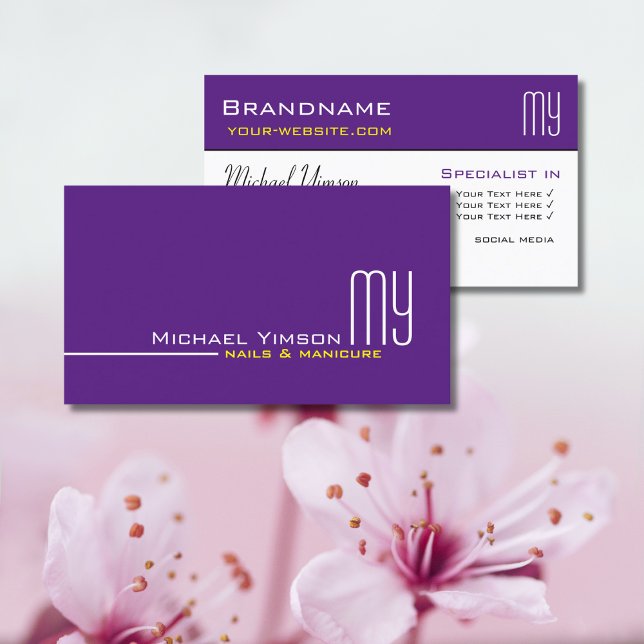 Carte De Visite Moderne violet et blanc avec Initiales Professionn (Créateur téléchargé)