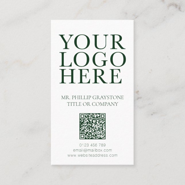 Carte De Visite Modernisez votre logo Image Vert & Blanc Code QR (Devant)