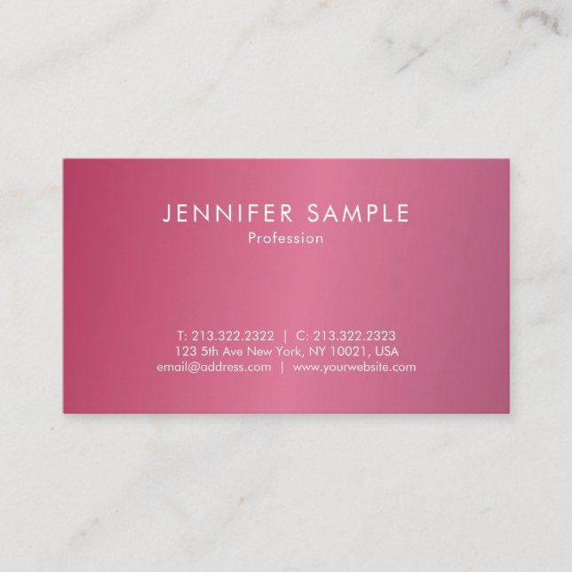 Carte De Visite Modish Hot Pink Moderne Propre Design élégant (Devant)