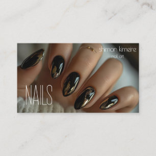 Carte De Visite Molten Gold Chrome sur Black Nail Art