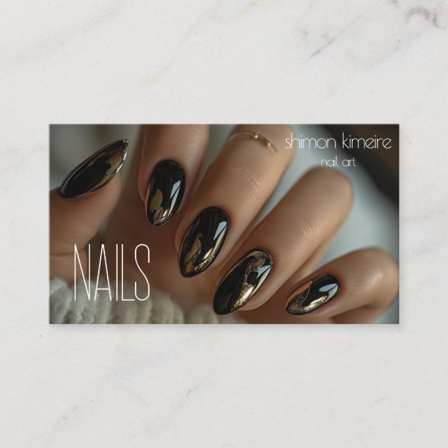 Carte De Visite Molten Gold Chrome sur Black Nail Art (Devant)