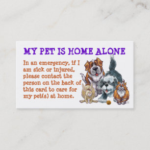 Carte De Visite Mon animal de compagnie est à la maison seules Car
