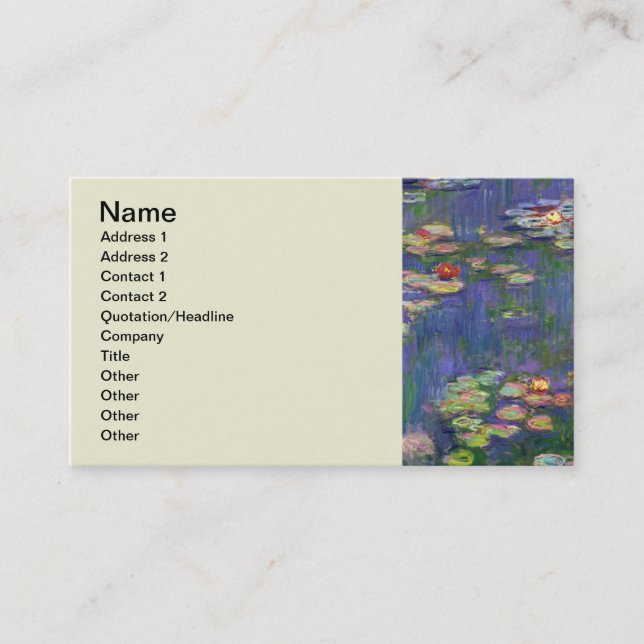 Carte De Visite Monet Water Lilies Chef-d'oeuvre Peinture (Devant)