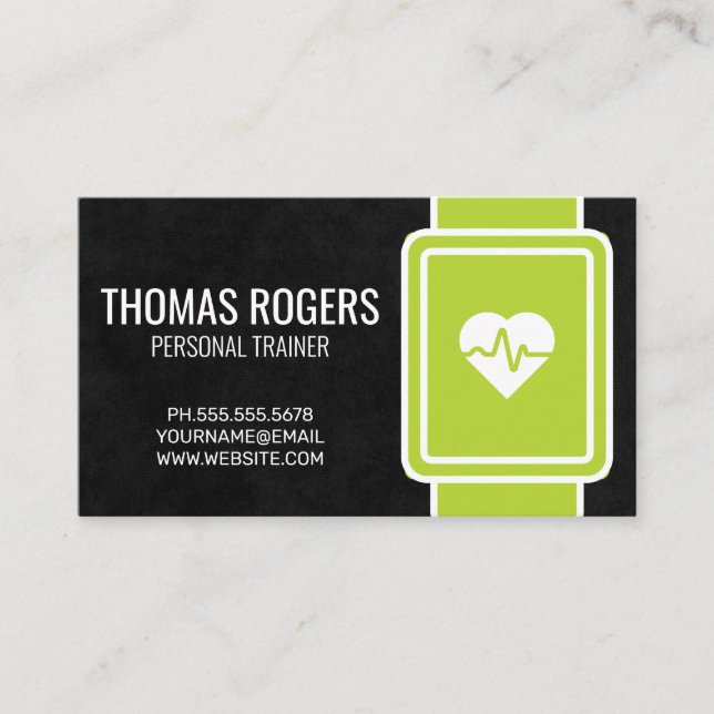 Carte De Visite Moniteur cardiaque vert | Formateur personnel (Devant)