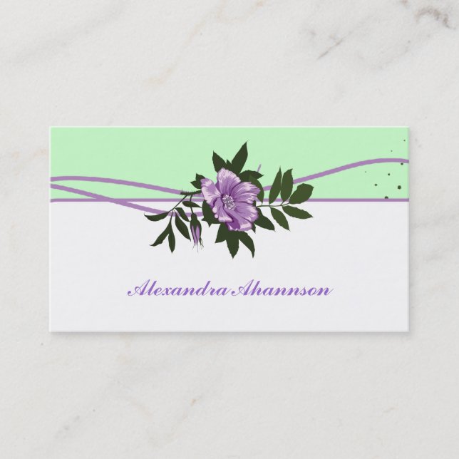 Carte De Visite Monnaie rose violet sauvage vert, blanc fleuri (Devant)