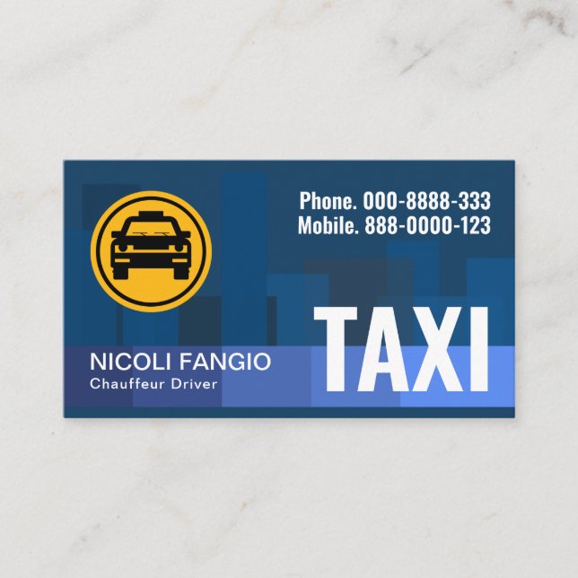 Carte De Visite Monochromatique Blue City Skyline Silhouette Taxi (Devant)