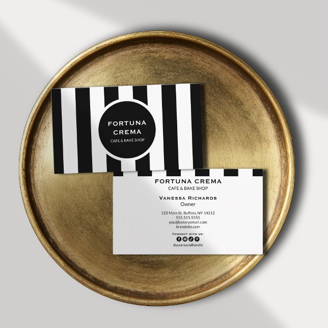 Carte De Visite Monochrome Black & White Stripes Classic Marketing (Créateur téléchargé)
