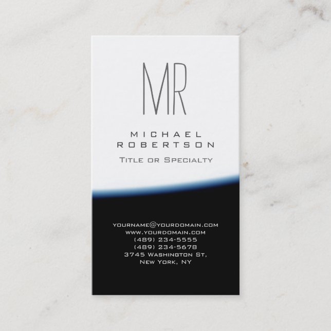 Carte de visite Monogram Blue Black White Chubby (Devant)