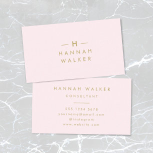Carte De Visite Monogram Blush   Elegant Gold Minimum