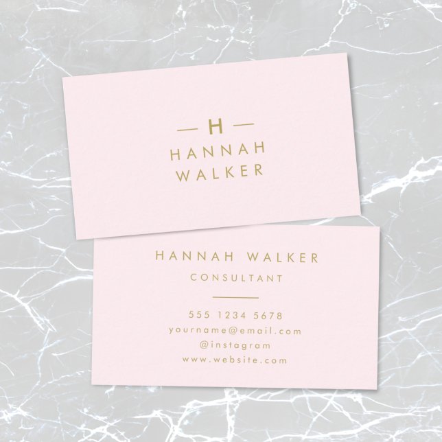 Carte De Visite Monogram Blush | Elegant Gold Minimum (Créateur téléchargé)