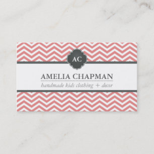 Carte De Visite MONOGRAM chevron moderne motif corail rose gris
