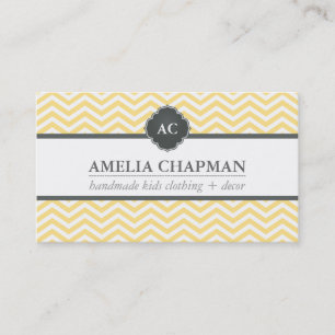Carte De Visite MONOGRAM chevron moderne motif jaune pâle gris