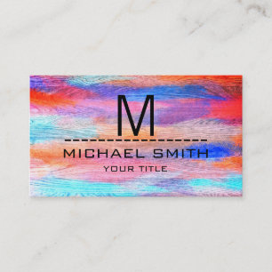 Carte De Visite Monogram Colorful Moderne Wood Grain Look