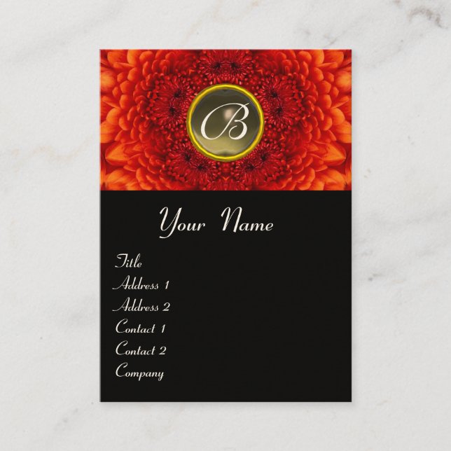 Carte De Visite MONOGRAM DE DAHLIA ROUGE, gris AGATE jaune noir (Devant)