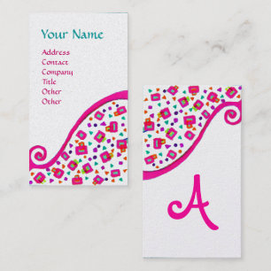 Carte De Visite MONOGRAM DÉCO ABSTRAIT rose Fuchsia Pearl blanche