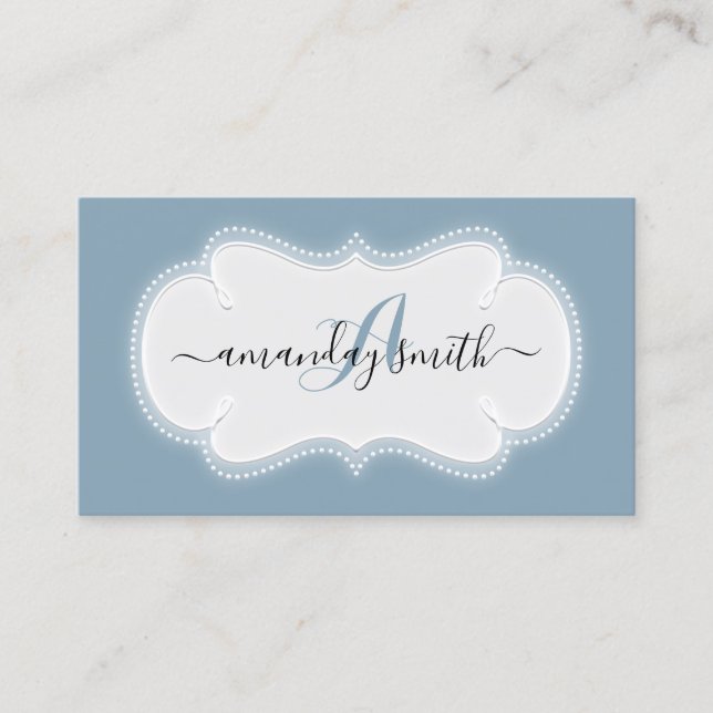 Carte De Visite Monogram Dusty Blue Coiffeur maquillage Artiste (Devant)