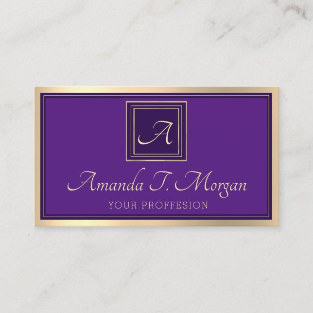 Carte De Visite Monogram Event Planner Gold Frame Royal Purple (Devant)