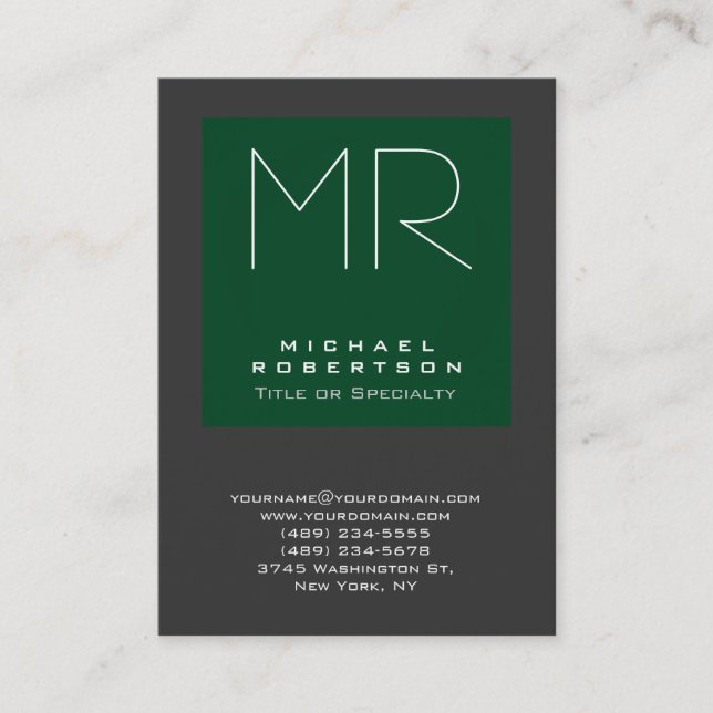 Carte de visite Monogram Forest Green Grey Chubby (Devant)