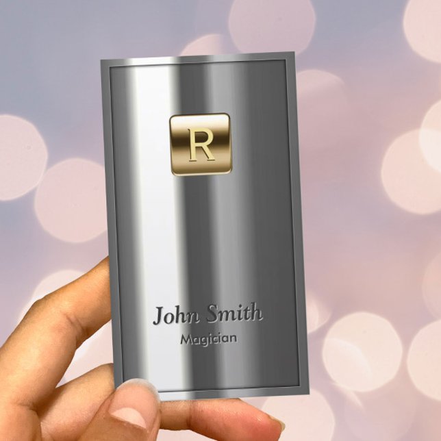 Carte De Visite Monogram Gold Logo Magicien métallique (Créateur téléchargé)